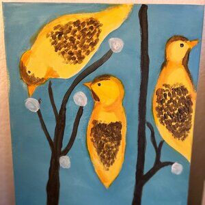 Birds Acrylic Painting on Canvas 12 x 16, Original Hand-Painted